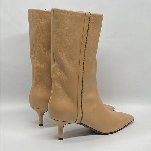 Brunello Cucinelli Bead embellished Leather Kitten-Heel Boots size 37 - Picture 2 of 12